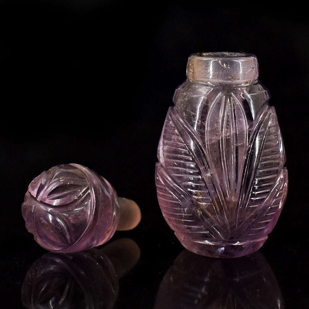 gemsmore:Genuine Amethyst  Hand Carved Genuine Crystal Gemstone Carving Perfume Bottle