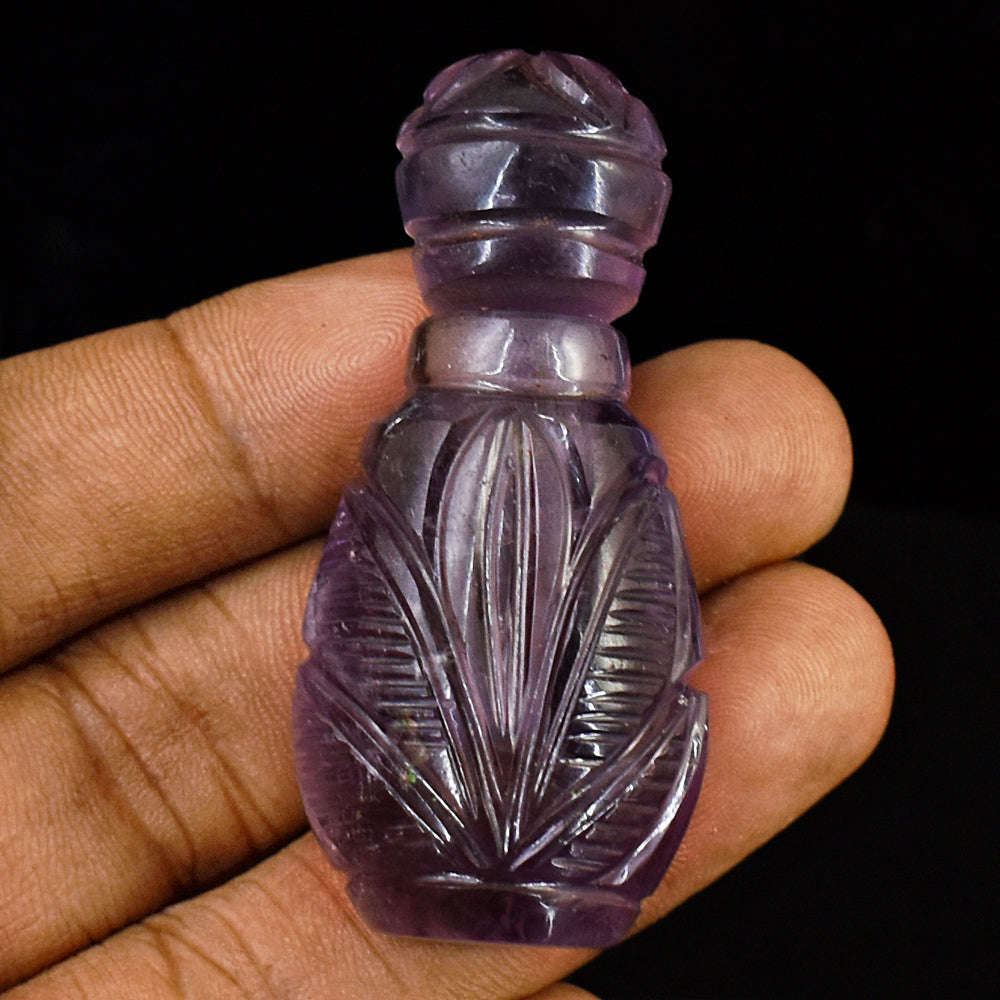 gemsmore:Genuine Amethyst  Hand Carved Genuine Crystal Gemstone Carving Perfume Bottle