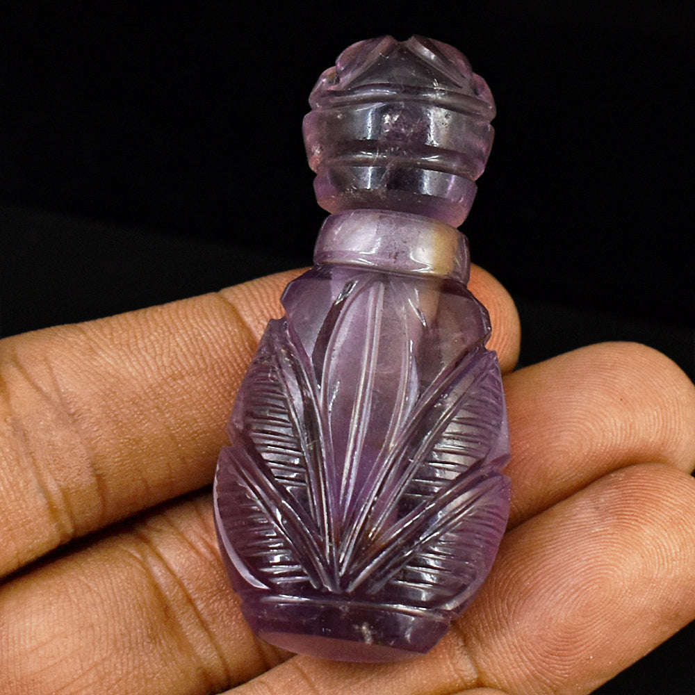 gemsmore:Genuine Amethyst  Hand Carved Genuine Crystal Gemstone Carving Perfume Bottle