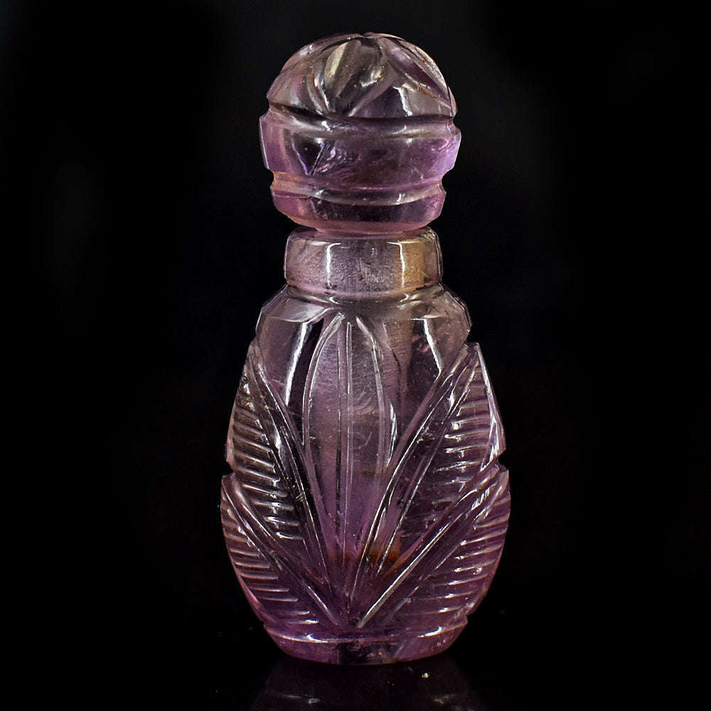 gemsmore:Genuine Amethyst  Hand Carved Genuine Crystal Gemstone Carving Perfume Bottle