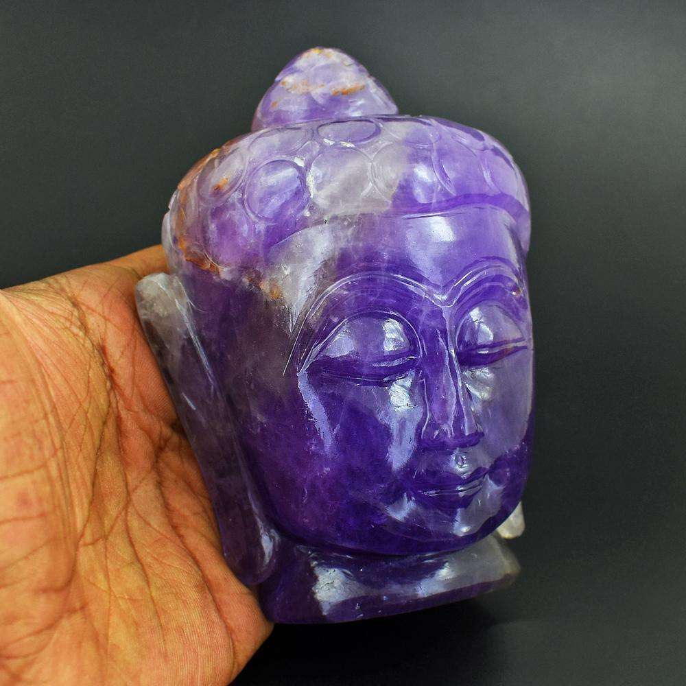 gemsmore:Genuine Amethyst Hand Carved Lord Buddha Head