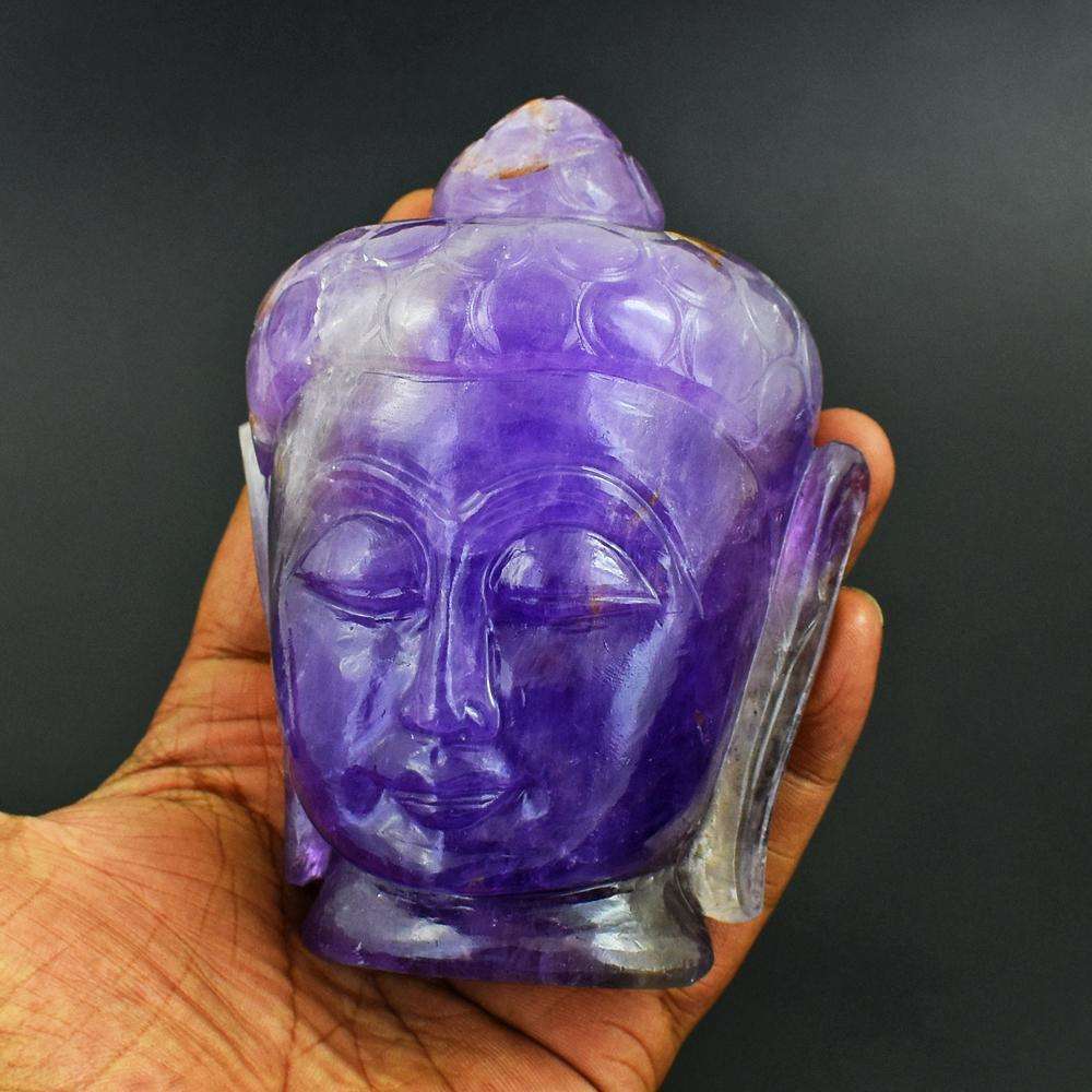 gemsmore:Genuine Amethyst Hand Carved Lord Buddha Head