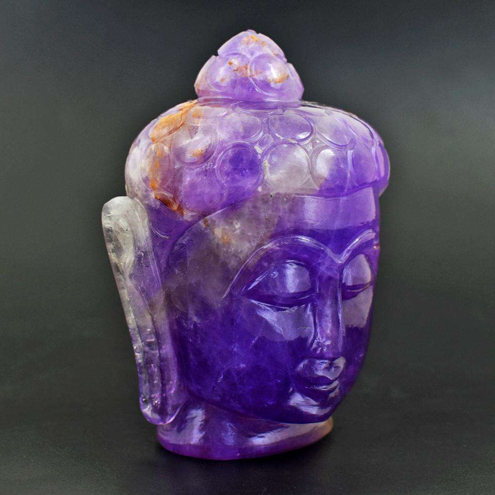 gemsmore:Genuine Amethyst Hand Carved Lord Buddha Head