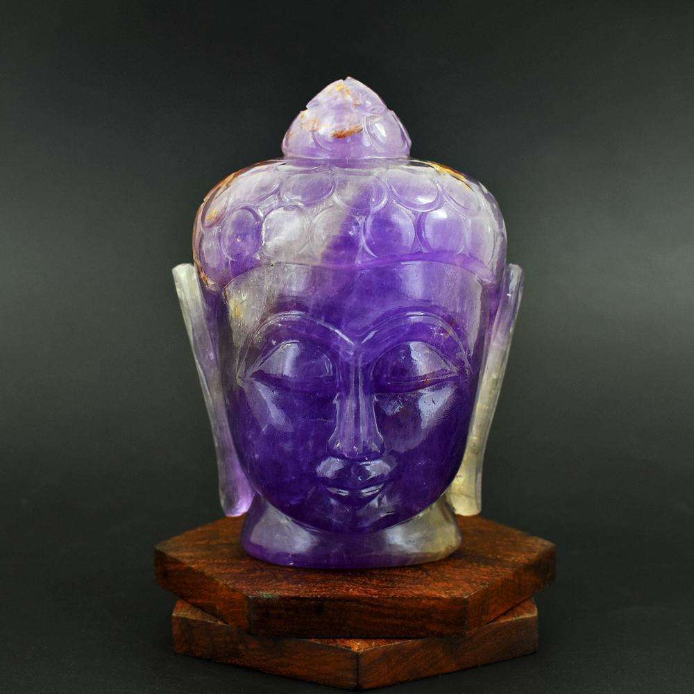 gemsmore:Genuine Amethyst Hand Carved Lord Buddha Head