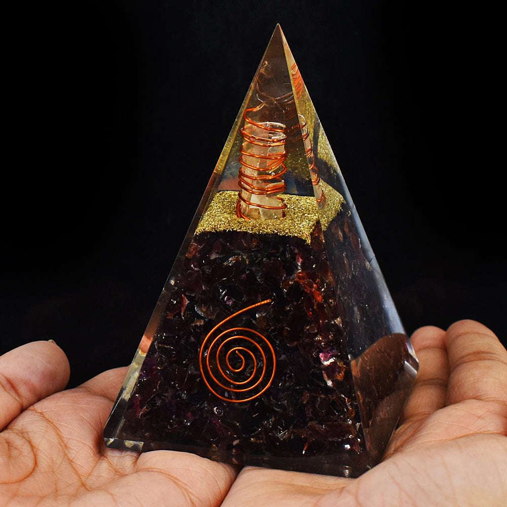 gemsmore:Genuine Amethyst Orgone Carved Healing Pyramid