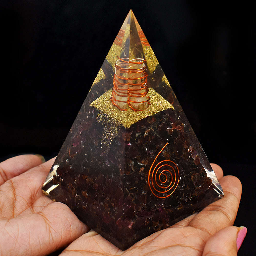 gemsmore:Genuine Amethyst Orgone Carved Healing Pyramid