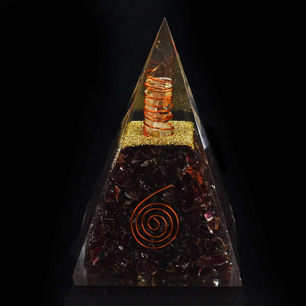 gemsmore:Genuine Amethyst Orgone Carved Healing Pyramid