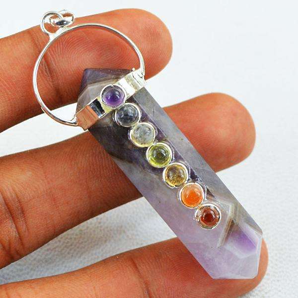 gemsmore:Genuine Amethyst Seven Chakra Healing Point Pendant