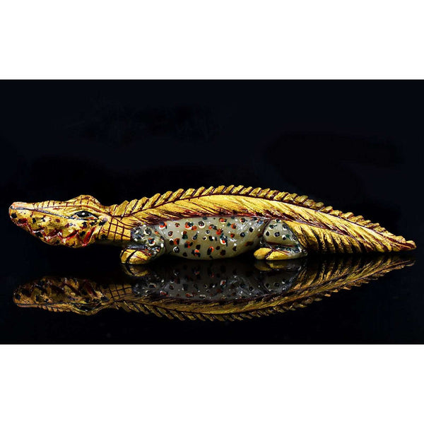 gemsmore:Genuine Aventurine Enamel Printed Hand Carved Alligator