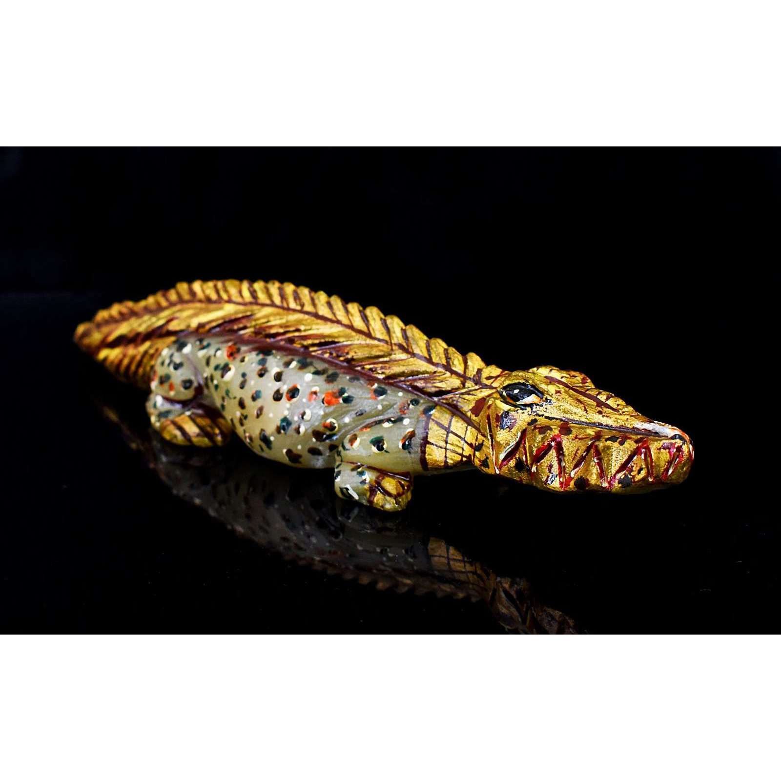 gemsmore:Genuine Aventurine Enamel Printed Hand Carved Alligator