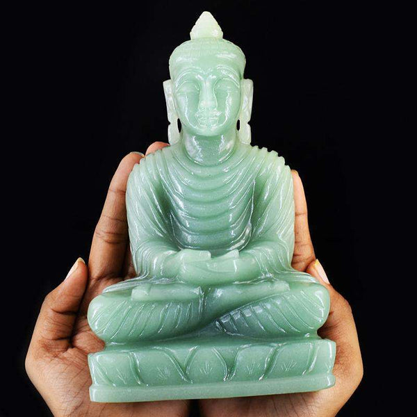 gemsmore:Genuine Aventurine Hand Carved Genuine Crystal Gemstone Carving Huge Lord Buddha