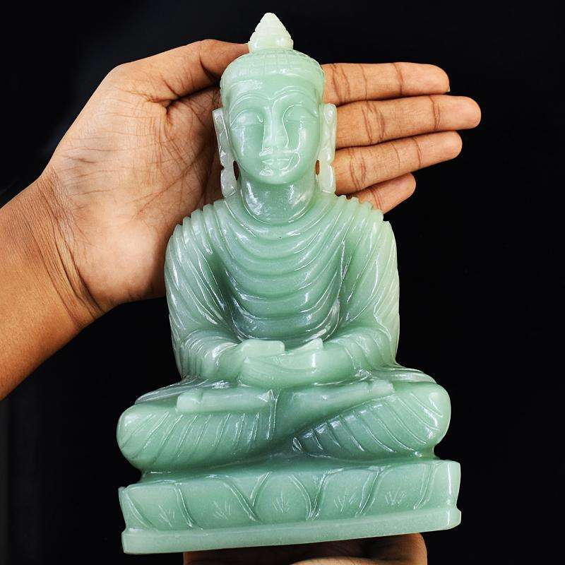 gemsmore:Genuine Aventurine Hand Carved Genuine Crystal Gemstone Carving Huge Lord Buddha