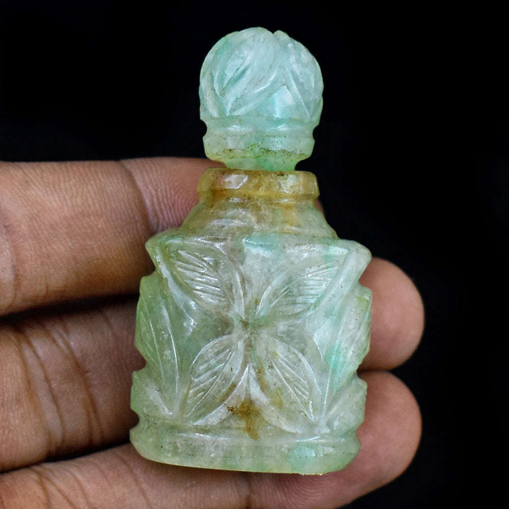 gemsmore:Genuine Aventurine  Hand Carved Genuine Crystal Gemstone Carving Perfume Bottle