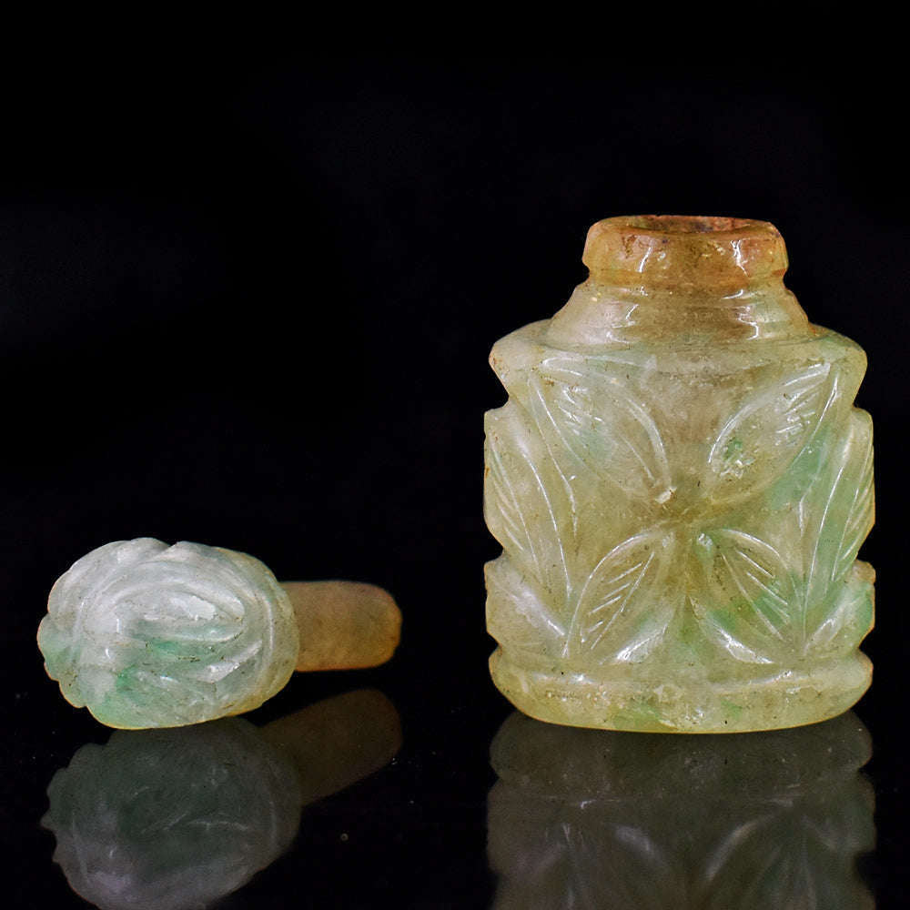 gemsmore:Genuine Aventurine  Hand Carved Genuine Crystal Gemstone Carving Perfume Bottle