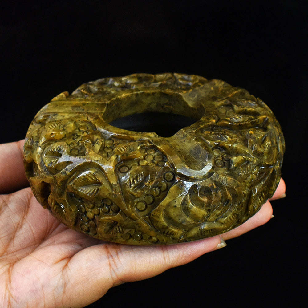 gemsmore:Genuine Beautiful Jasper Hand Carved Genuine Crystal Gemstone Carving Ash Trey