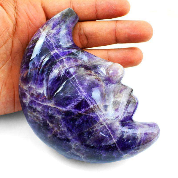 gemsmore:Genuine Bi-Color Amethyst Hand Carved Moon Face