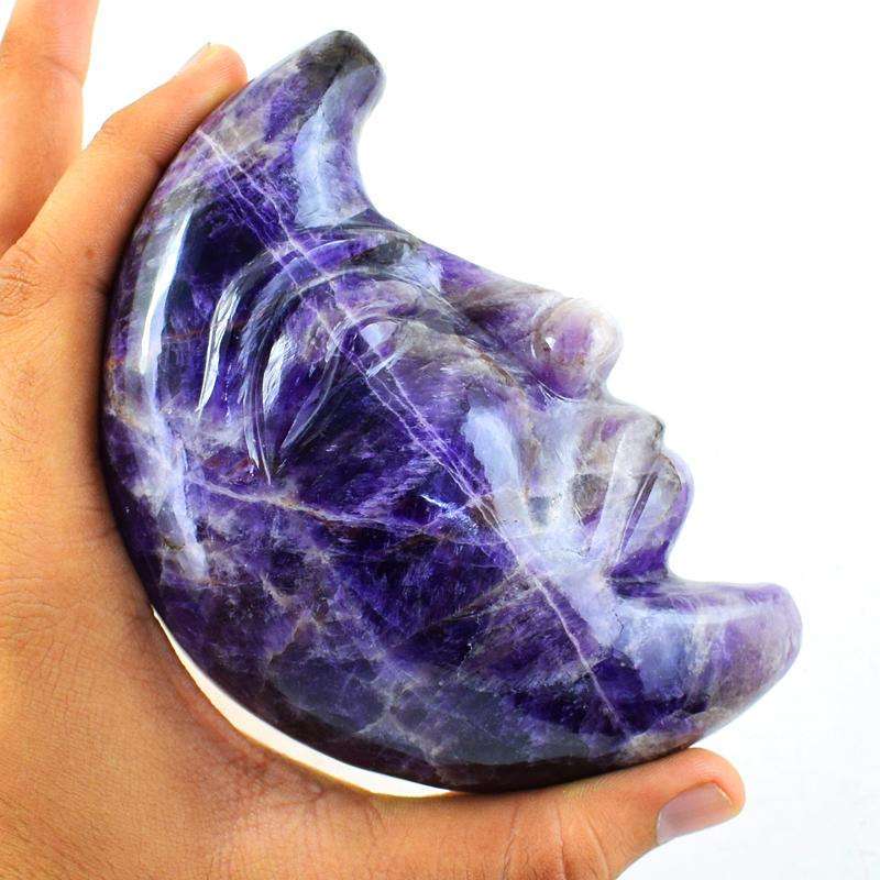 gemsmore:Genuine Bi-Color Amethyst Hand Carved Moon Face