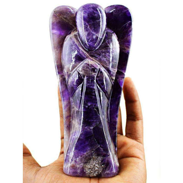 gemsmore:Genuine Bi-Color Amethyst Hand Carved Reiki Healing Angel
