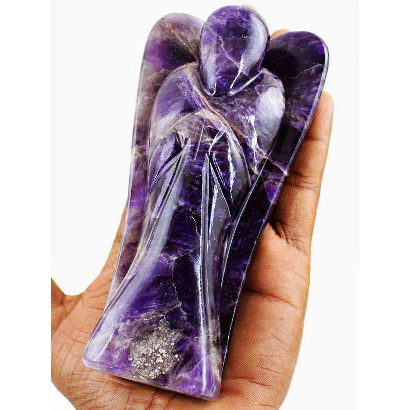 gemsmore:Genuine Bi-Color Amethyst Hand Carved Reiki Healing Angel