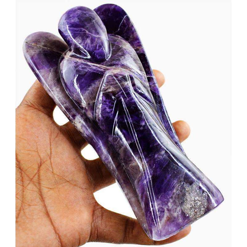 gemsmore:Genuine Bi-Color Amethyst Hand Carved Reiki Healing Angel