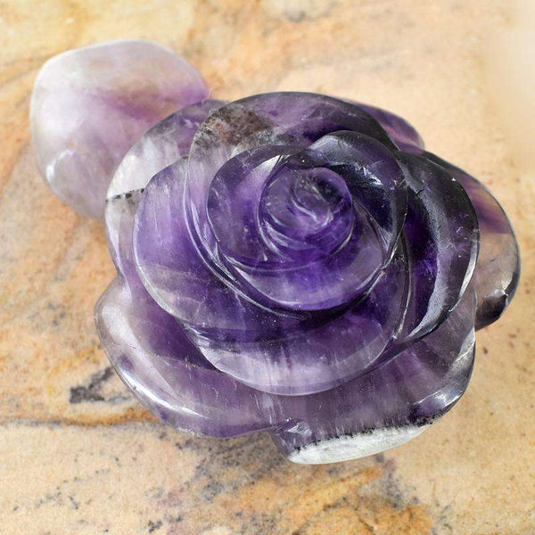 gemsmore:Genuine Bi-Color Amethyst Hand Carved Rose Flower