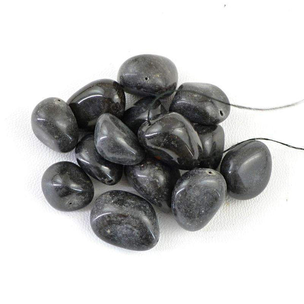 gemsmore:Genuine Black Obsidian Beads Lot - Natural Untreated Drilled