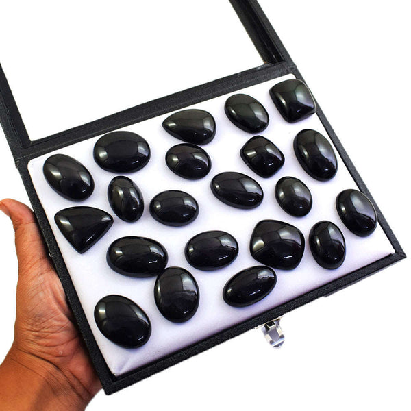gemsmore:Genuine Black Obsidian Untreated Gemstone Cabochon Lot