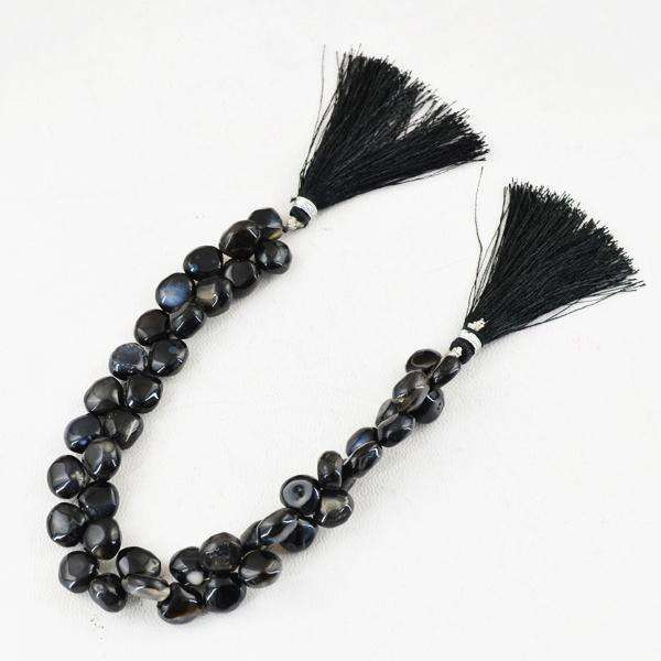 gemsmore:Genuine Black Onyx Pear Shape Drilled Beads Strand