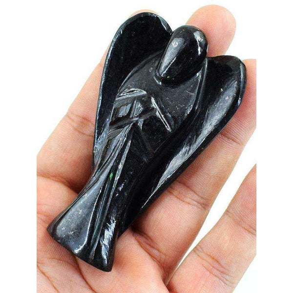 gemsmore:Genuine Black Spinel Carved Reiki Healing Angel