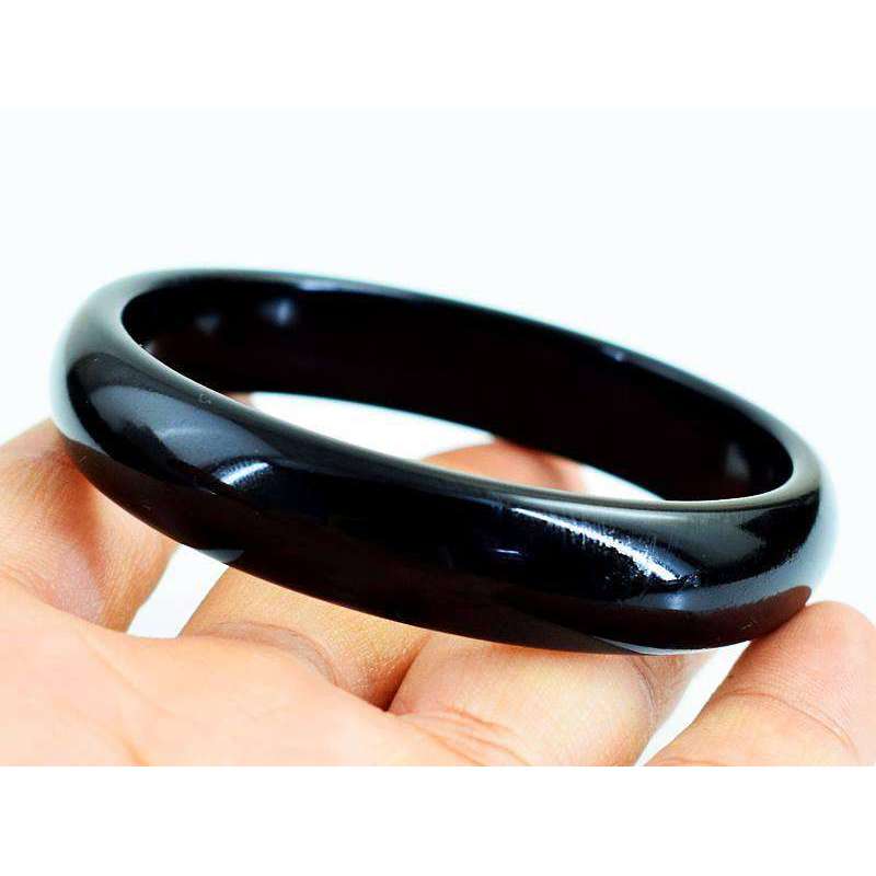 gemsmore:Genuine Black Spinel Hand Carved Bangle