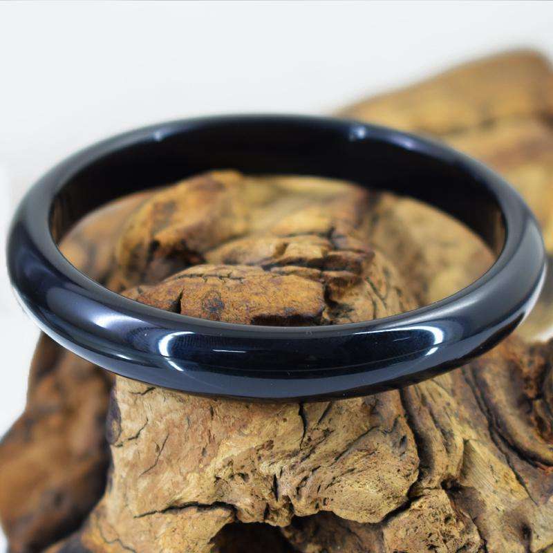 gemsmore:Genuine Black Spinel Hand Carved Bangle