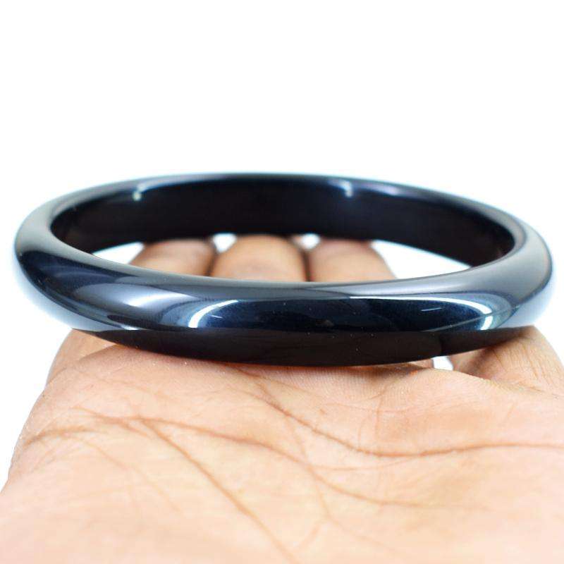 gemsmore:Genuine Black Spinel Hand Carved Bangle