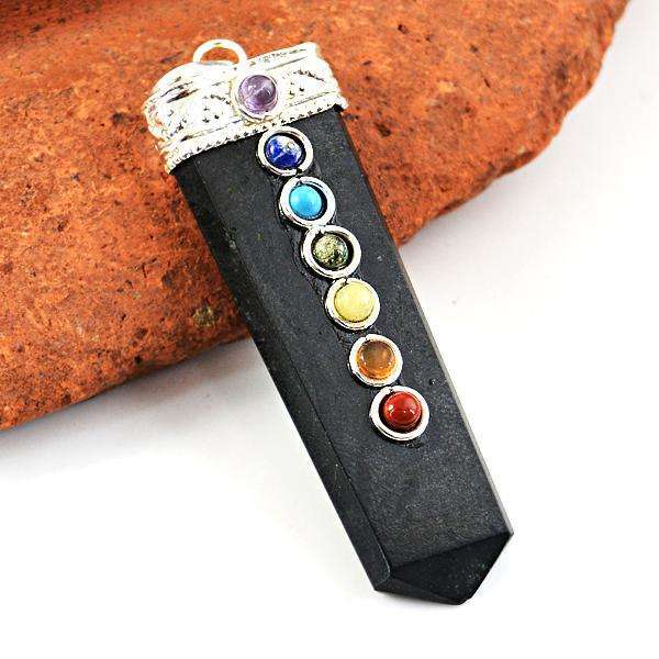 gemsmore:Genuine Black Spinel Seven Chakra Healing Wand Pendant