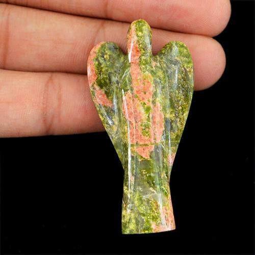 gemsmore:Genuine blood Green Unakite Carved Angel Gemstone