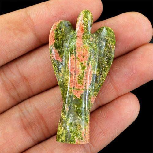 gemsmore:Genuine blood Green Unakite Carved Angel Gemstone