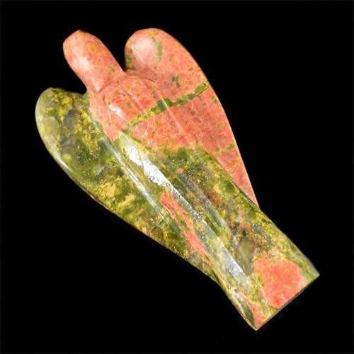 gemsmore:Genuine Blood Green Unakite Carved Healing Angel Gemstone