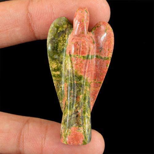 gemsmore:Genuine Blood Green Unakite Carved Healing Angel Gemstone