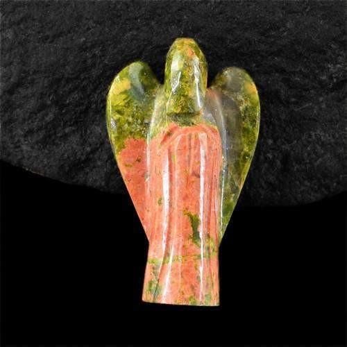 gemsmore:Genuine Blood Green Unakite Carved Healing Angel Gemstone