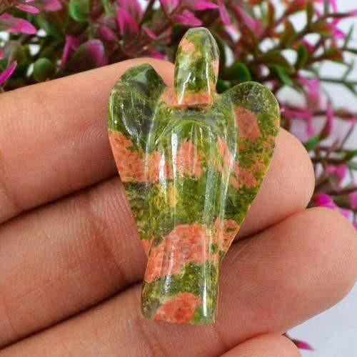 gemsmore:Genuine Blood Green Unakite Carved Healing Angel Gemstone