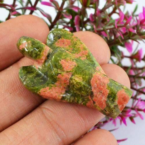 gemsmore:Genuine Blood Green Unakite Carved Healing Angel Gemstone