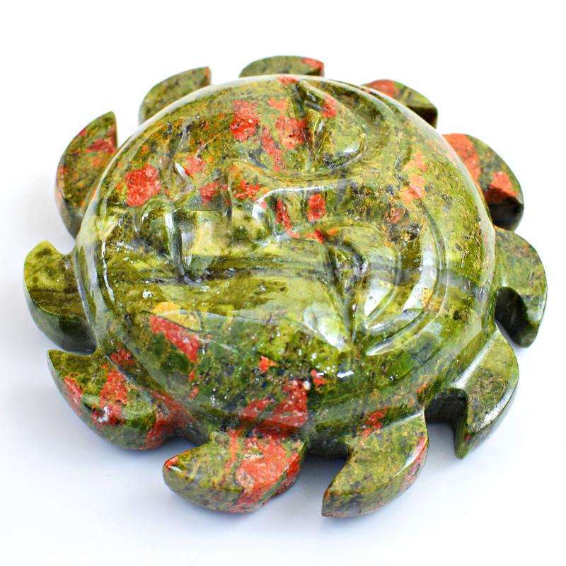 gemsmore:Genuine Blood Green Unakite Carved Sun Face