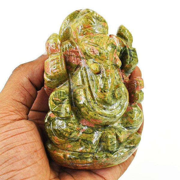 gemsmore:Genuine Blood Green Unakite Hand Carved Genuine Crystal Gemstone Carving Lord Ganesha