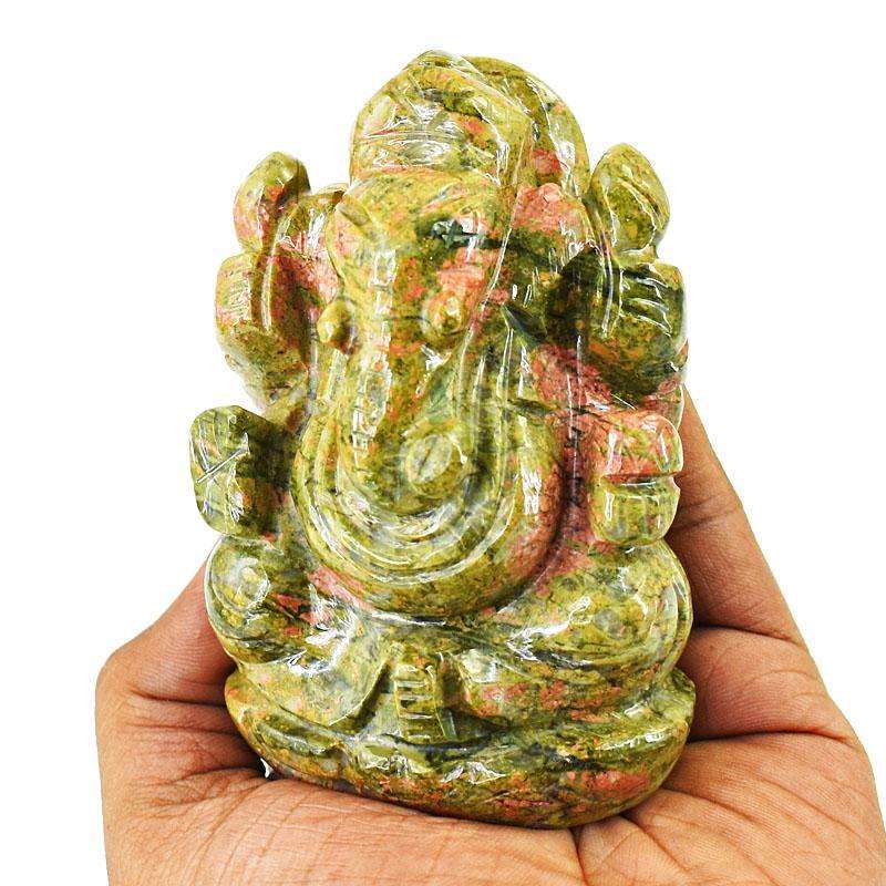 gemsmore:Genuine Blood Green Unakite Hand Carved Genuine Crystal Gemstone Carving Lord Ganesha