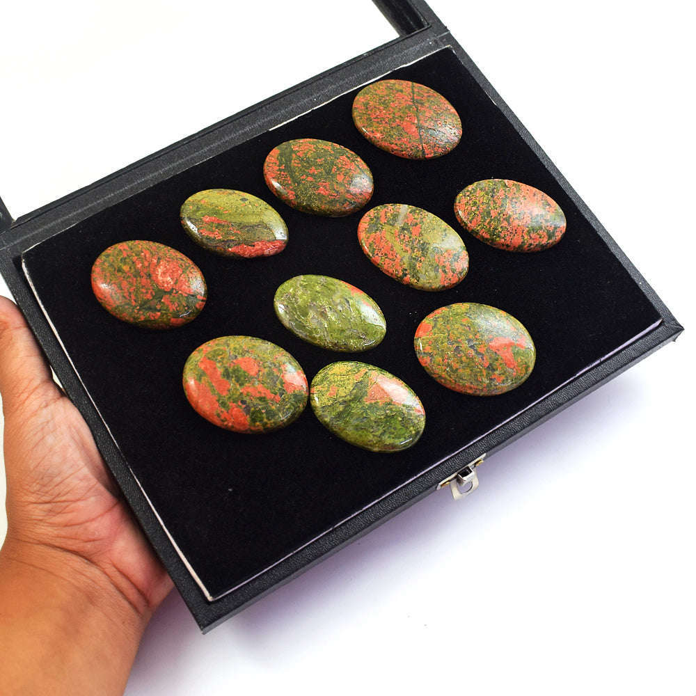 gemsmore:Genuine Blood Green Unakite Untreated Gemstone Cabochon Lot