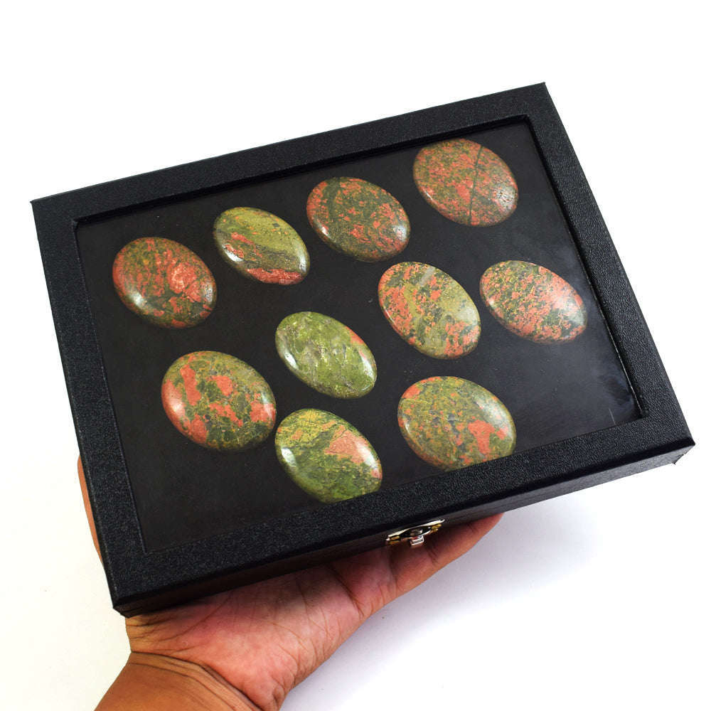 gemsmore:Genuine Blood Green Unakite Untreated Gemstone Cabochon Lot