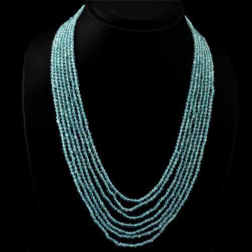 gemsmore:Genuine Blue Apatite 7 Line Beads necklace