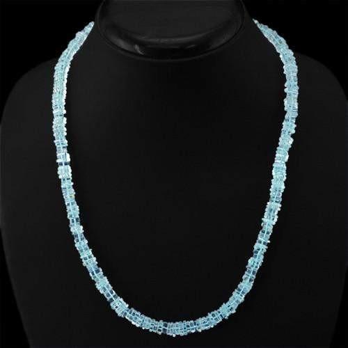 gemsmore:Genuine Blue Aquamarine Unheated Beads Necklace