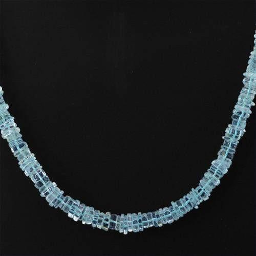 gemsmore:Genuine Blue Aquamarine Unheated Beads Necklace