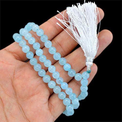 gemsmore:Genuine Blue Chalcedony 108 Beads Necklace