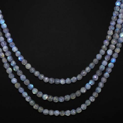 gemsmore:Genuine Blue Color Change Labradorite 3 Line Beads Necklace